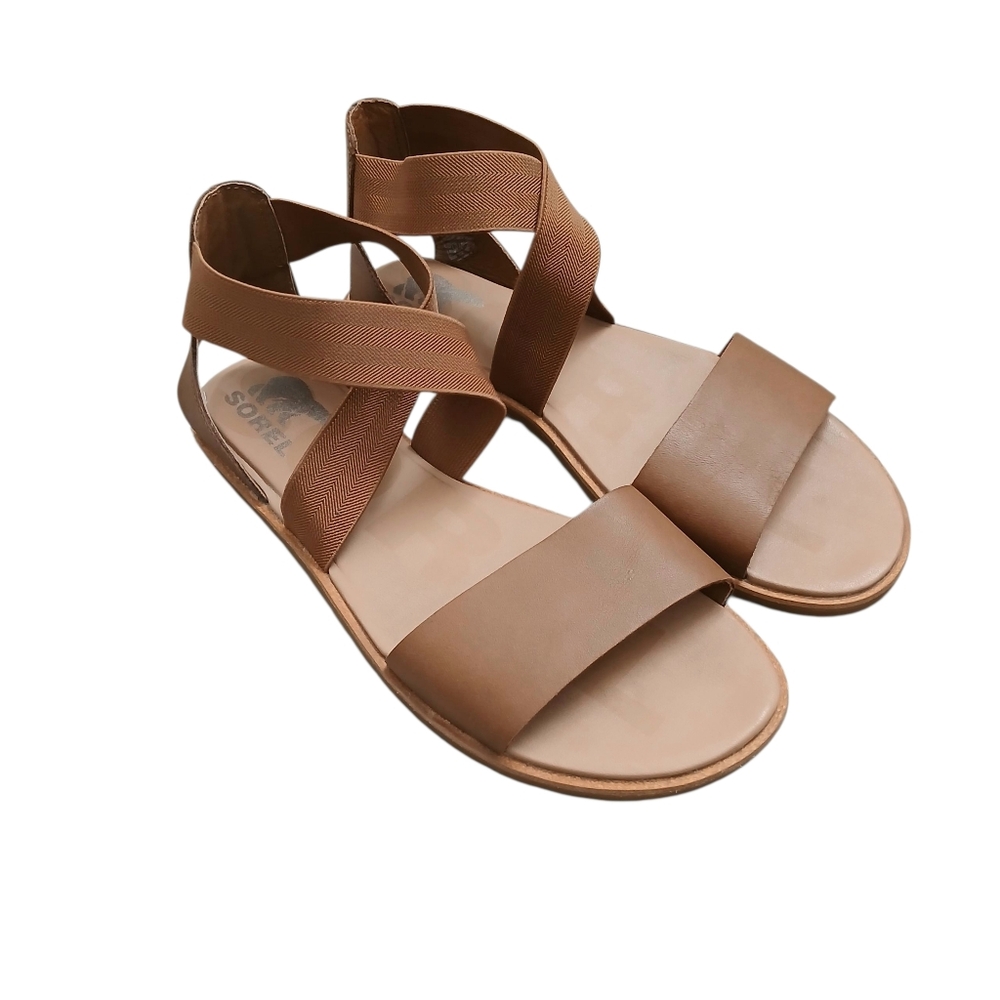 Sorel Ella II Strappy Elastic Leather Sandals Women's 9.5 Tan Classic Boho